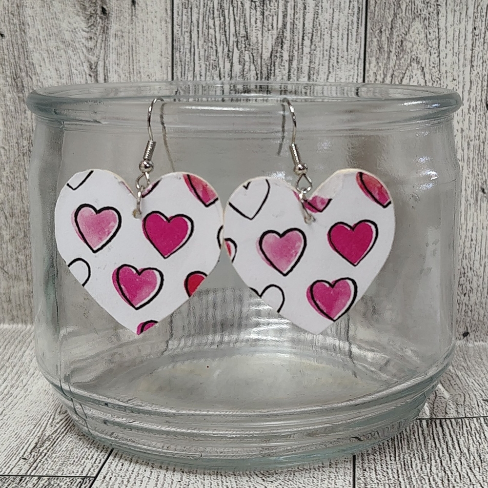 Heart-Shaped Pink and White Earrings